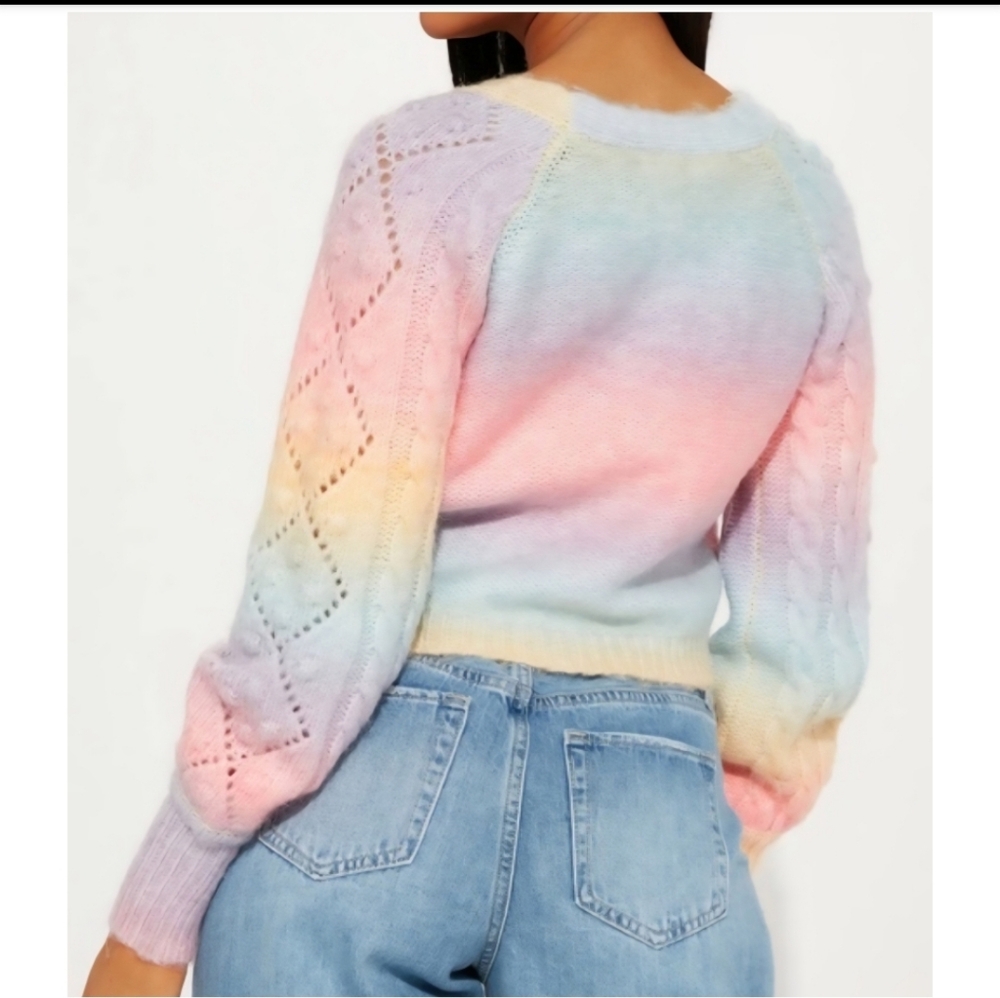 Fashion Nova Rainbow Bliss Cropped Cardigan, Size L - Picture 4 of 11